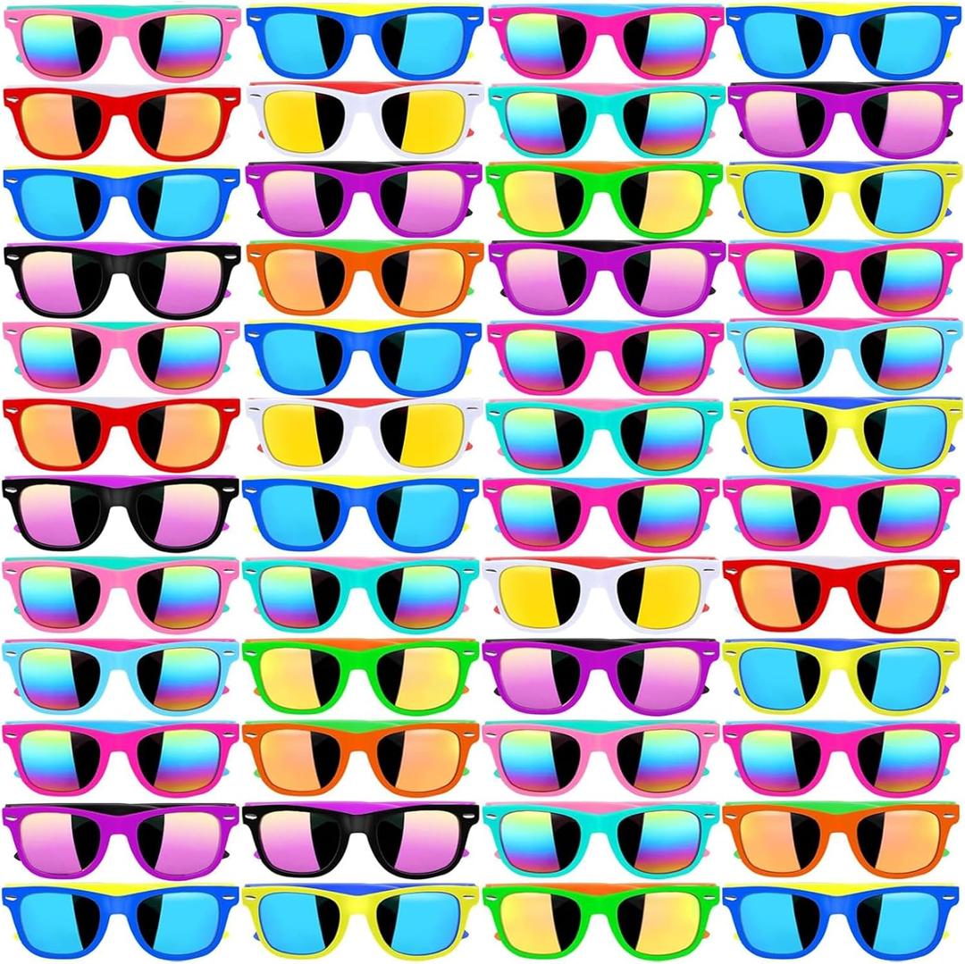 48 Pack Kids Sunglasses Party Favors, Kid's Neon Sunglasses Bulk, Childrens Sunglasses Boys Girls Eyewear Pack for Goody Bag Fillers Summer Beach Pool Birthday Party Supplies Age for 3-8