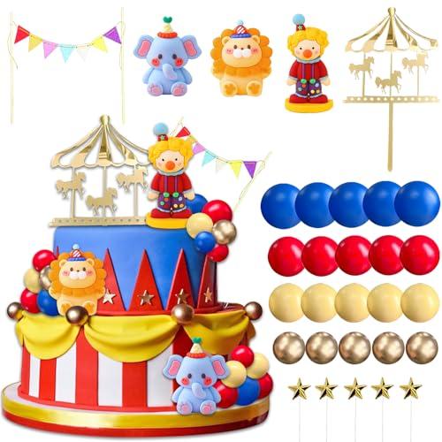 UFROMSKY 30pcs Circus Cake Toppers Balls Cake Decoration Carnival Cupcake Topper with Balls Clown Animals and Stars for Circus Birthday Party Baby Shower Supplies