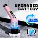 Electric Spin Scrubber - Cordless Bathroom Scrubber with 7 Brush Heads - Dual Speed IPX7 Waterproof Power Scrubber for Heavy-Duty Bathtub, Glass, Tile, and Car Cleaning (Pink)