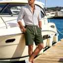 Men's Corduroy Shorts Casual Elastic Drawstring Lightweight Summer Beach Shorts with Pockets (Green, S)