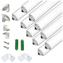 V Shape 6.6FT 200CM LED Strip Aluminum Channel Diffuser, 10-Pack 16x16MM Anodized Silver Track with Curved Milky Cover, Corner Connector and Mounting System