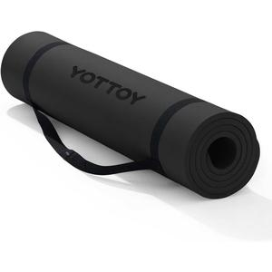 YOTTOY Yoga MatExtra Thick Yoga Mat (1/2inch),Professional TPE Exercise Mat,Non-Slip Workout Mat for Yoga, Pilates, Fitness, Barefoot Workouts, Home Gym Studio with Strap (Black)
