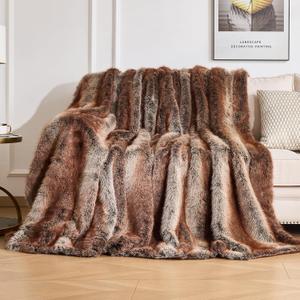 OMERAI Faux Fur Blanket, Ultra Soft Luxury Fuzzy Throw Blanket, Long Pile Plush Cozy Warm Decorative Blanket for Couch, Sofa, Chair, Bed, Heavy Weight, 60" x 80", Chestnut Russet Blend