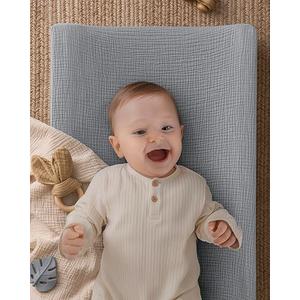 Blissful Diary Muslin Baby Changing Pad with Waterproof Lining Foam, Diaper Changing Table Pad with Cover for Dressers (Monstera, Rectangular), Grey
