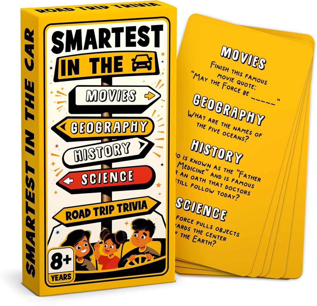 WELL BALANCED Road Trip Trivia - Road Trip Games for Kids Travel Essentials Car Activities Must Haves for Ages 8+