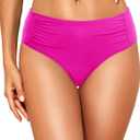 Women Full Coverage Bikini Bottoms - Mid Rise Bathing Suit Ruched Swim Bottom Swimsuit Swimwear (Medium, Pink)