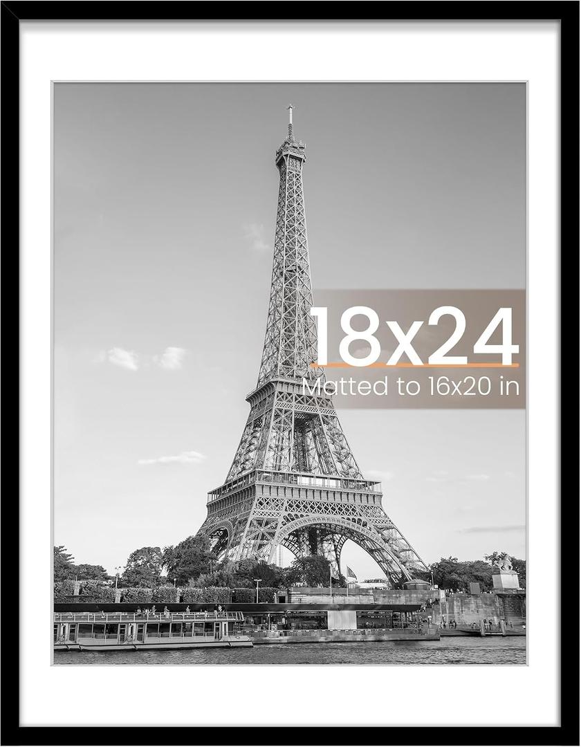 upsimples 18x24 Picture Frame, Display Pictures 16x20 with Mat or 18 x 24 Without, Wall Hanging Poster Frames, Black, 1 Pack