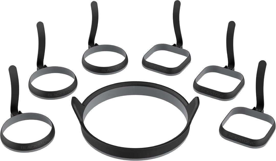 Blackstone Egg & Omelet Ring Kit (7 Piece Set)  Non Stick Silicone Egg & Omelette Cooker Mold for Pancake, Patties & English Muffin  Round Egg Cooking ShaperGriddle Accessories for Breakfast - 5515 (Standard)