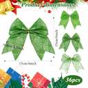 36 Pcs Christmas Bows with Twist Ties 6 Inch Velvet Mesh Ribbon Wreath Glitter Bows for Holidays Wreath Christmas Tree Railings Farmhouse Decoration DIY Craft Gift(Green)