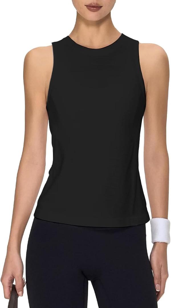 Ukaste Women's Lightweight Seamless Workout Tank Top - Breathable Running Gym Yoga Athletic Sleeveless Shirts (Black), Size:4
