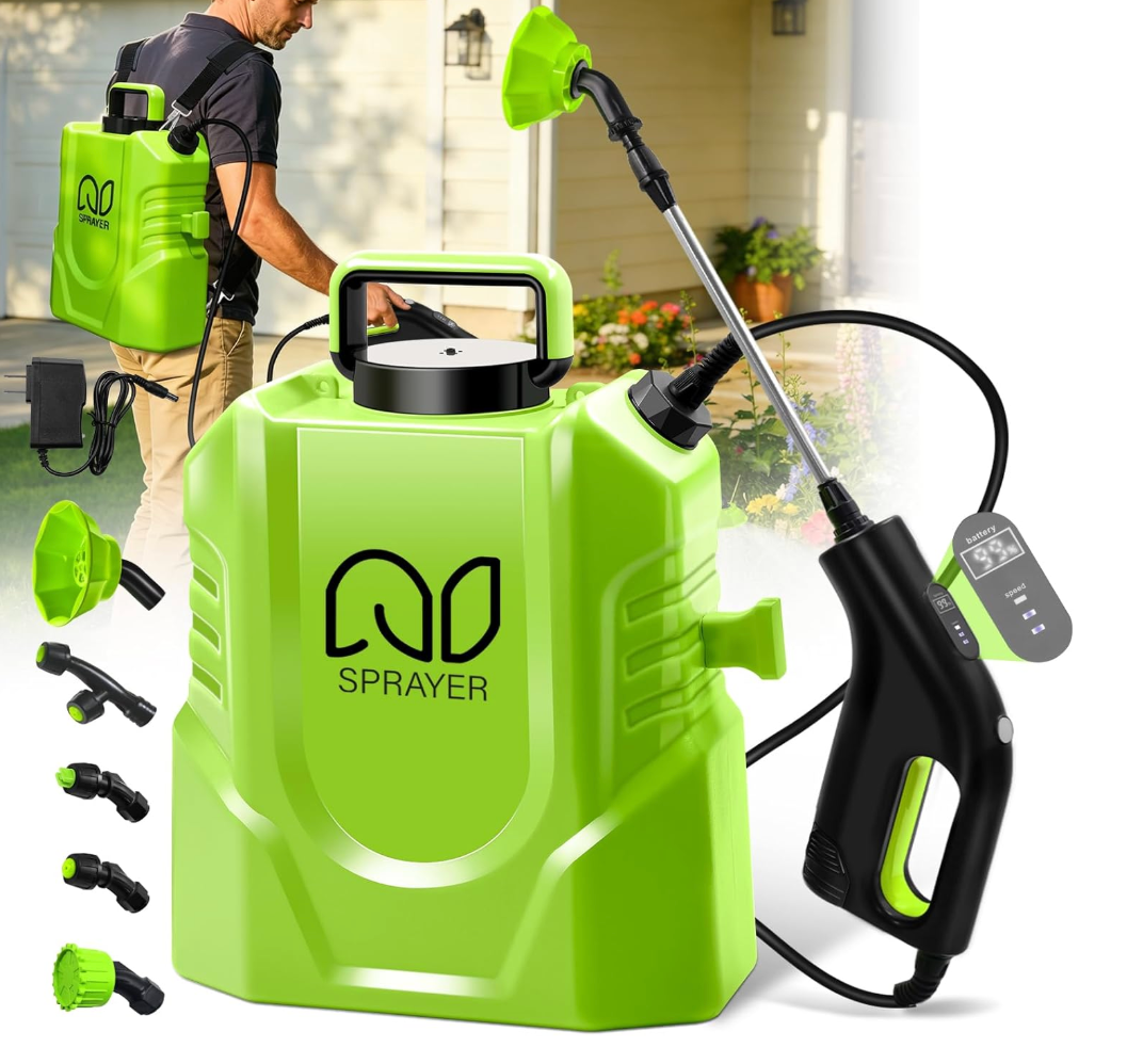 4 Gallon Battery Powered Backpack Sprayer, Adjustable Pressure Garden Sprayer with Digital Display & Padded Straps, Electric Sprayer in Lawn with 2.2Ah Battery, 5 Nozzles, Telescopic Wand