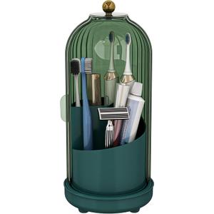 Zufudo Toothbrush Holders with Cover, Drainage Rotating Electric Toothbrush Organizer, 3 Slots Tooth Brush Holder for Bathroom Counter, Green