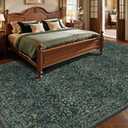 Washable 9x12 Area Rug for Living Room Bedroom Dining Room Under Kitchen Table,Non-Slip Low Pile Stain Resistant Soft Large Carpet for Vintage Floral Oriental Home Decor Dark Green/Navy/Black