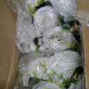 LoveCat Artificial Flower Centerpieces for Tables: 6pcs of Rose Flower Balls, Flower Kissing Balls, Fake 15-Head Plastic Flower Roses with Base for Birthday Party Christmas Home Wedding Decor (White)