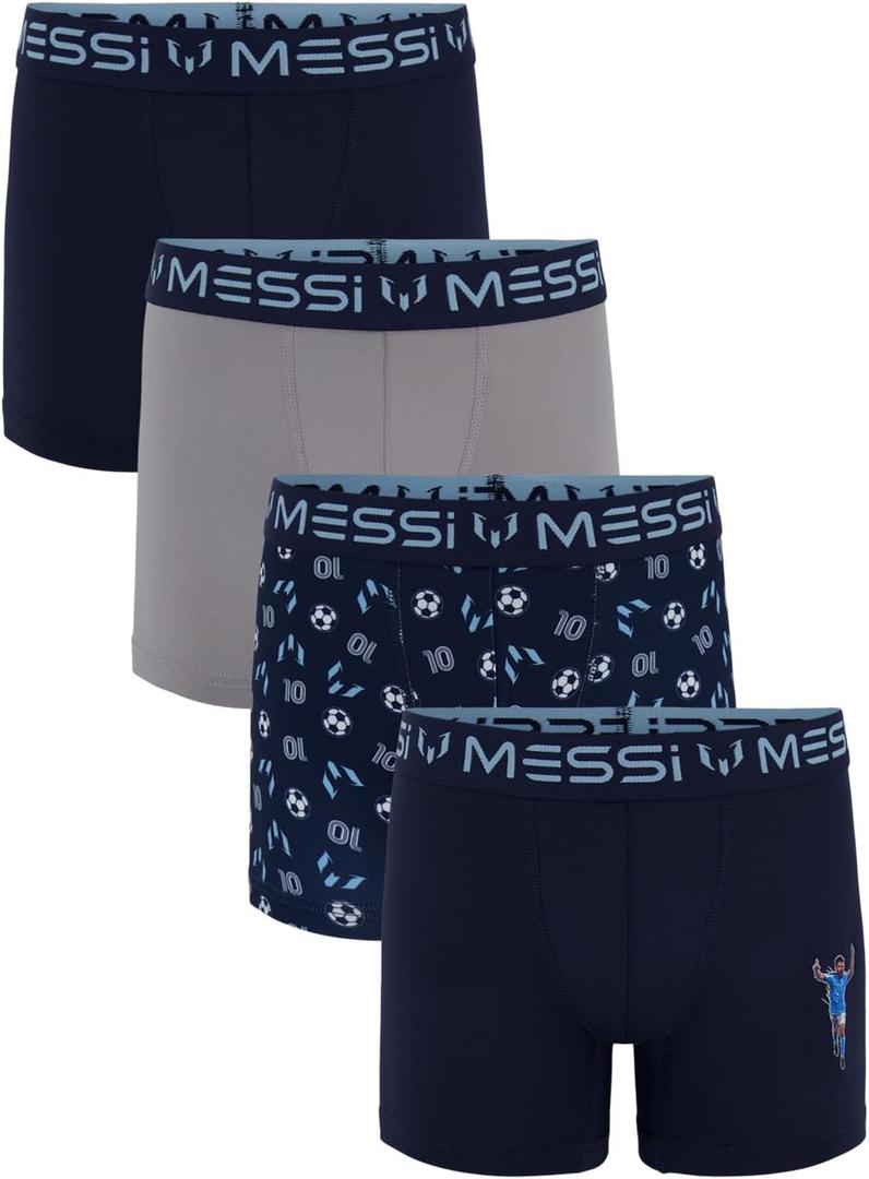 Messi Boys' 4-Pack of Boxer Briefs, Kids Underwear with Stretch Material & Elastic Waist, Blue, Medium