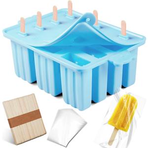 Popsicles Molds, Silicone ice Pop Mold Food Grade Cakesicles Mold For ice Cream 50 Popsicle Sticks 50 Popsicle Bag (Blue, 12 Cavities)