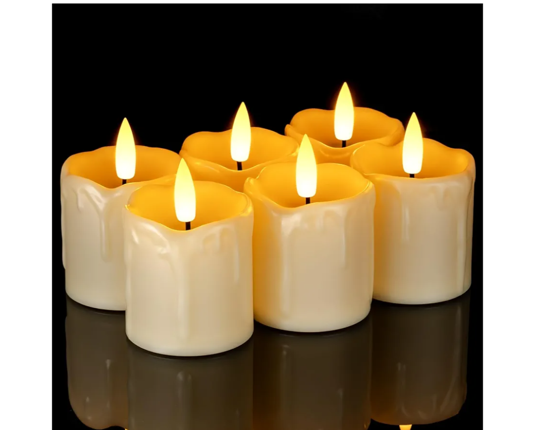 Homemory 2" x 2" Timer Flickering Flameless Candles, Realistic Battery Operated Votive Candles, 6Pack 3D Wick Electric Fake Candles for Christmas, Wedding, Home Decorations (Ivory Base)