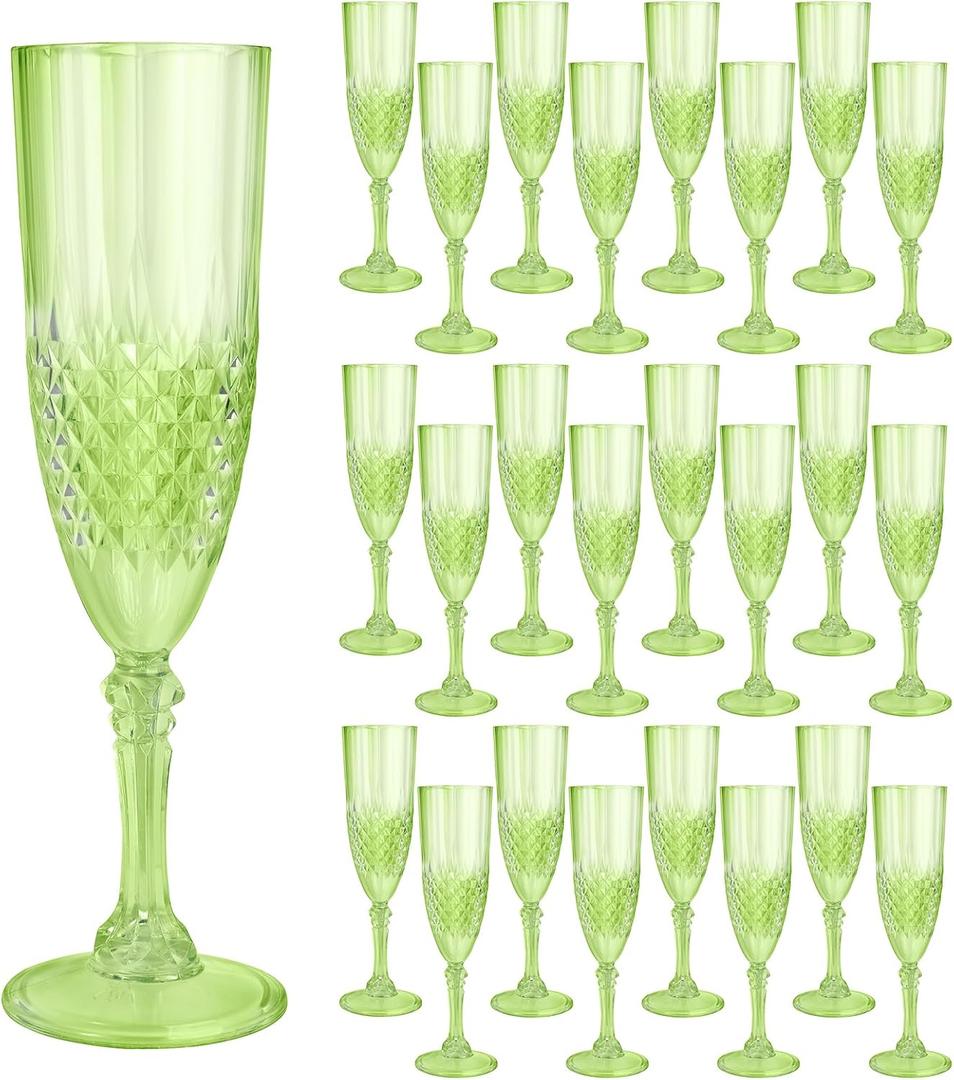 24 Pcs Green Plastic Champagne FlutesGreen Champagne Glasses Bulk, Made of Durable Plastic Material Can be Used for Weddings, Everyday Fun Parties and More