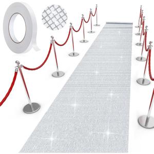 Tinideya Silver Carpet Runner for Prom, Red Carpet Style Aisle Runner for Graduation Party, 2.5 x 15 ft Thick Non Slip Runway Rug for Prom Event Decorations with Tape
