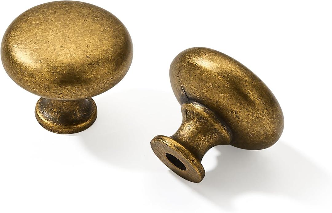 khtumeware 1-1/4" (32 mm) 10 Pack Drawer Pulls Antique Brass Cabinet Knobs Kitchen Hardware Cabinet Handles Drawer Handles Knobs. (10 Pack, knob, Antique Brass)