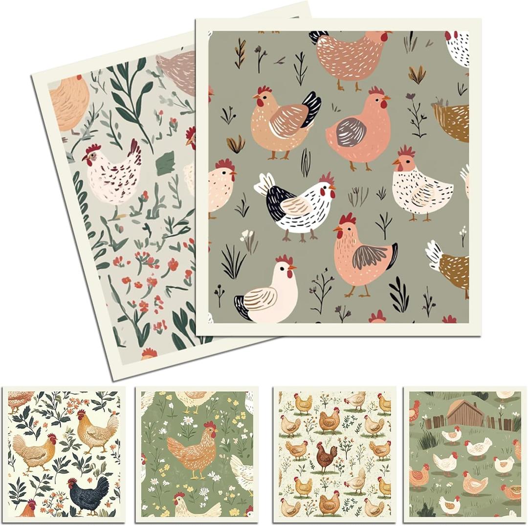Chicken Swedish Dishcloths for Kitchen, 6 Pcs Reusable Chick Swedish Dish Cloths, Absorbent Fast Drying Cleaning Sponge Cloths for Kitchen Cooking Farmhouse Home Decoration Housewarming Gifts