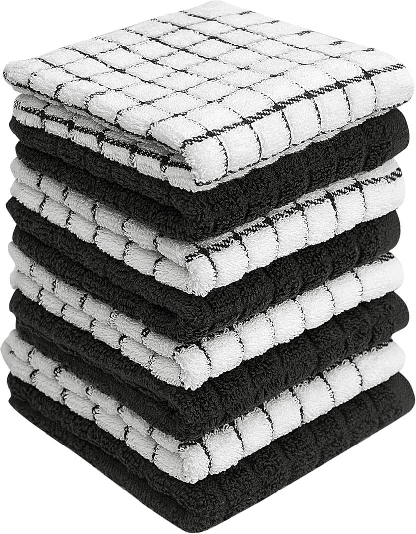 Bumble Dish Cloths (8 Pack) | 12" x 12" | 100% Cotton Kitchen Towels | 405 GSM | Soft, Highly Absorbent & Durable Dish Towels for Kitchen | Black
