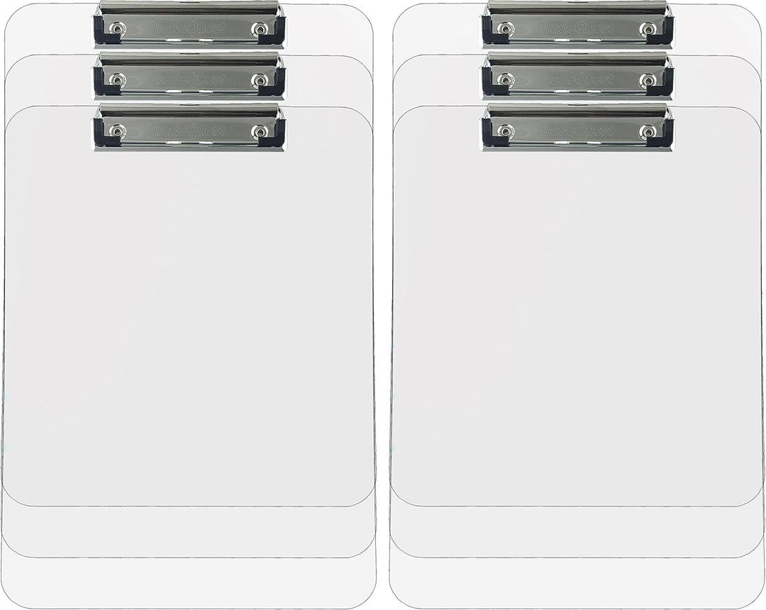 Trade Quest Plastic Clipboard Transparent Color Letter Size Low Profile Clip (Pack of 6) (Clear)