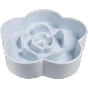 Ceramic Slow Feeder Dog Bowl, Anti-Choking Slow Food Bowls, 8" 11.3oz Slow Feeder for Medium, Large Breeds, Plum Puzzle Design, Non-Slip Silicone, Dishwasher and Microwave Safe, Blue