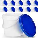 Gerrii 10 Pack White Plastic Bucket with Handle and Lid Food Storage Bucket Containers All Purpose Pail for Multipurpose Paint Water Art Crafts Projects Garage Organization (White, Blue,1 Gallon)