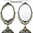 Feyarl Small Metal Vintage Makeup Mirror Floral Tabletop Oval Vanity Swivel Double Sided Mirror with Stand Elegant Decorative for Dressing Room Bedroom (Bronze)