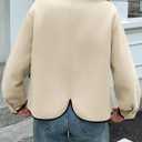 Cicy Bell Womens Button Down Bomber Jackets Puff Sleeve Cropped Pea Coats Casual Fall Color Block Outerwear (Medium, Beige)