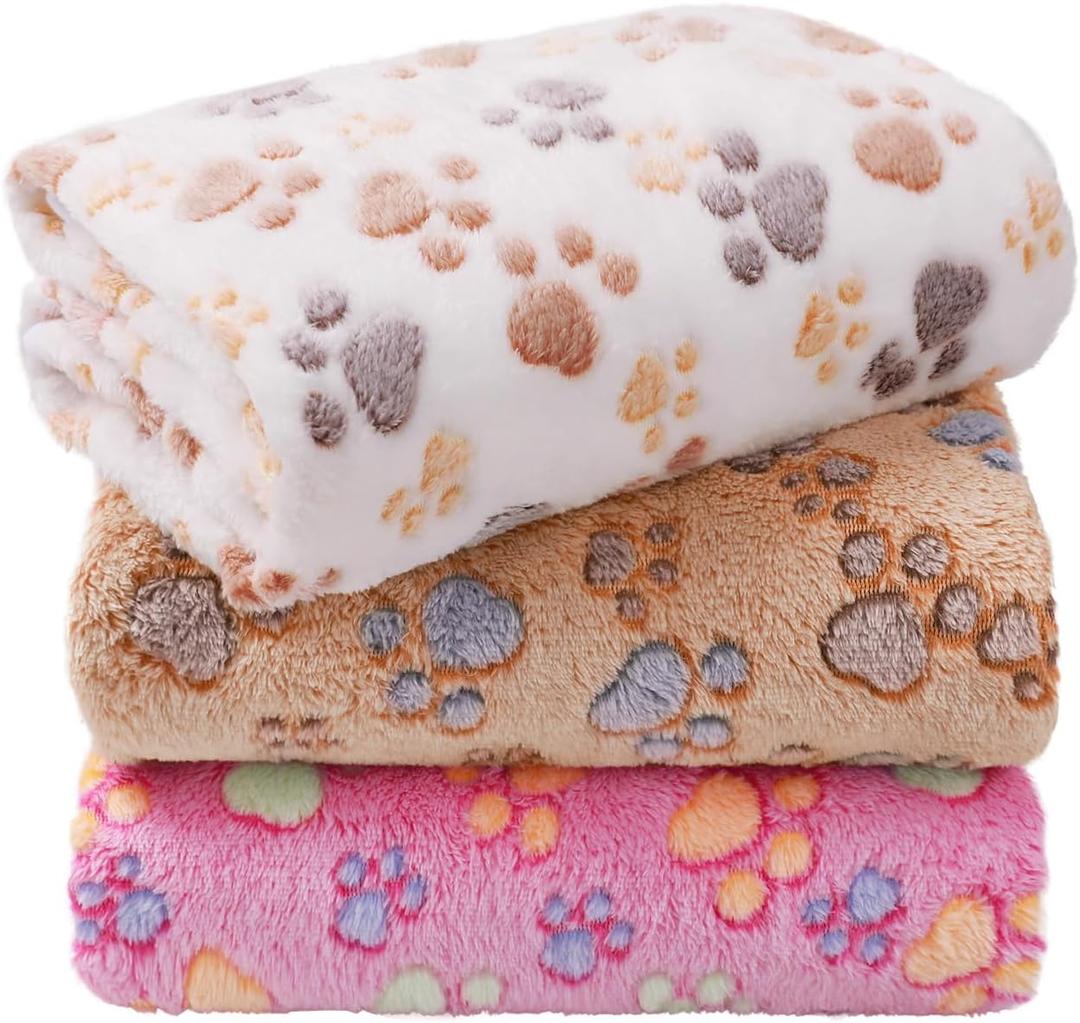 LINENLUX 1 Pack 3 Blankets Super Soft Fluffy Premium Fleece Dog Blankets for Puppy Cat Pet Blanket Flannel Throw Warm Sleep Dog Paw 23x16 inches