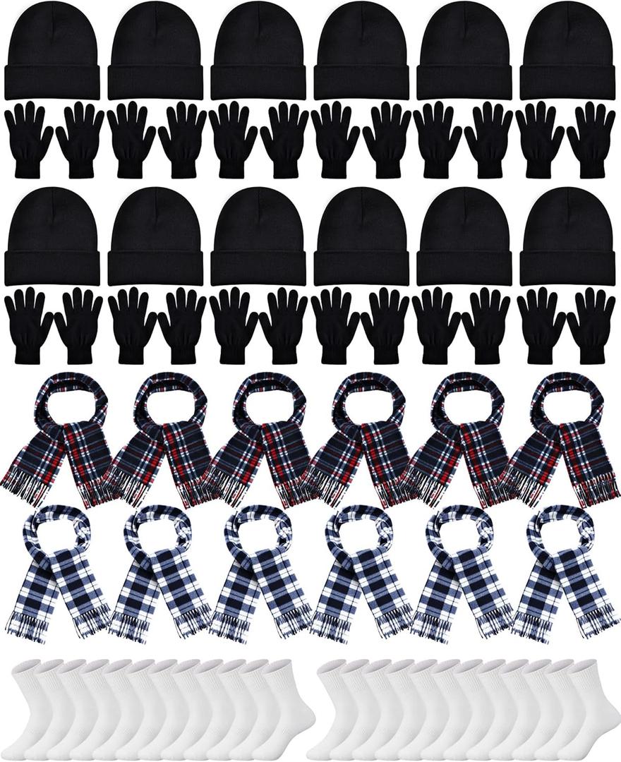 48 Pieces Winter Gloves Scarves Beanies Socks Set Winter Homeless Care Package Bulk for Homeless Charity Warm Gift