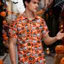 Hawaiian Shirt for Men Short Sleeve Button Down Shirt Men Casual Summer Tropical Beach Aloha Shirts Hawaii Party (Orange, S)