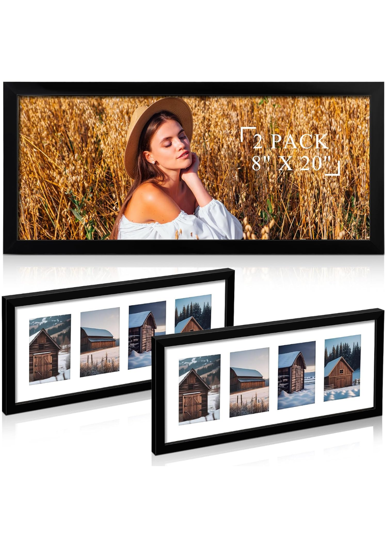 Sintuff 2 Pack Collage Frame Display for Four 4 x 6 Photos Displays Openings Black Wood Picture Frame Collage Horizontal or Vertical Acrylic Multi Photo Wall Decor for Graduation Mother (8 x 20 Inch)