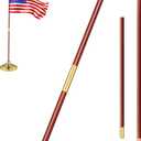 Landical 1 Pcs Indoor or Parade Flagpole Solid Wooden Flag Pole Brass Screw Joint Indoor Flag Pole, Brown and Gold (7 ft)