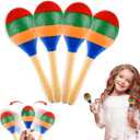 4 Pcs Maracas Hand Percussion Rattles, PLULON Colorful Wooden Maracas Rumba Shakers Rattle Latin Musical Instrument for Kids Adults Game Playing, Mexican Fiesta Cinco De Mayo Party Favors Supplies