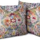 Knagsfa Boho Green Orange Throw Pillow Covers 20x20 inch Set of 2, Bohemian Carpet Double Sided Pattern Soft Plush Cushion Cover for Couch Sofa Bed Decorative, Only Pillowcase (No Insert)