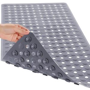Yimobra Bathtub Mat Non Slip, 27.5"x15.5" Machine Washable Shower Floor Mat, Soft on Feet, Bathmat with Drain Holes and Suction Cups, Bathroom Essentials, Grey