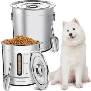 Maxdot 2 Pack 304 Stainless Steel Pet Food Storage Containers, 33lb/15kg & 55lb/25kg Extra Large Metal Dog Food Bins with Lids and Handle for Dogs Cats and Bird Feed, Odor-free, Easy to Clean