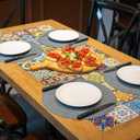 Round Wipeable Placemats Set of 6  Faux Leather Round Table Mats, Waterproof & Washable Vinyl Placemats, Circle Design for Dining Table Decor Charcoal Blue