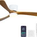 Ceiling Fans with Lights and Remote Control, 52 Inch Solid Wood Blade, Low Profile Flush Mount, LED Dimmable DC Reversible Modern Ceiling Fans with APP Control for Bedrooms, Living Rooms, Patio, White