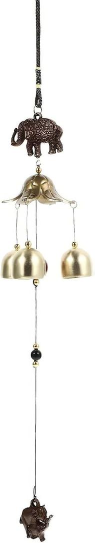 Vintage Elephant Wind Chime Feng Shui Decor – Metal Good Luck Bell for Home Garden Outdoor Indoor – Happiness Health Wealth Gift