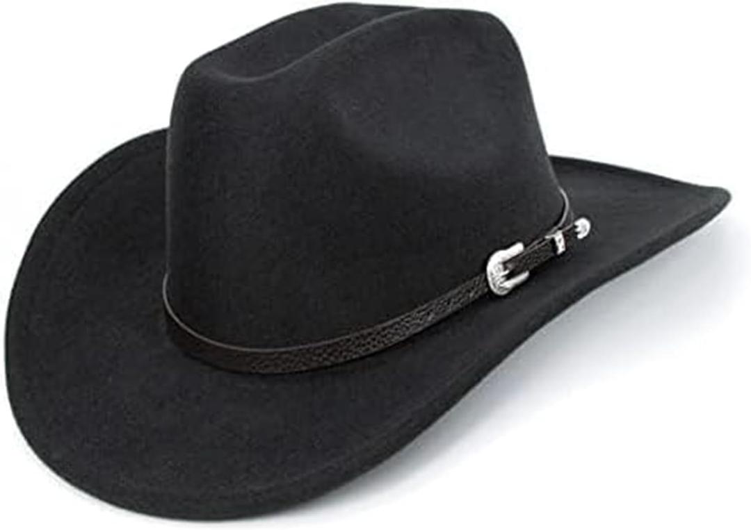 Western Cowboy Hat for Men Women Classic Roll Up Fedora Hat with Buckle Belt(Size:S-M)