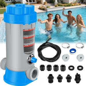 RovPool Offline Automatic Pool Chlorinator,9 lbs Capacity Pool Chlorine Feeder,Easy Set Automatic Chlorinator Feeder with Adjustable Output,Chlorinator for Inground/Above Ground Pool Chlorinator,Blue