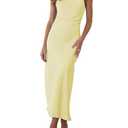 Halfisland Summer Satin High Neck Backless Sleeveless Midi Dresses for Women Elegant Mock Neck High Waist Cross Back Cocktail Dress Yellow M 