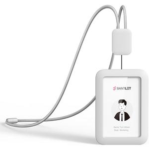 Premium ID Badge Holder with Lanyard, Retractable Badge Reel, Safety Breakaway Buckle, 2 Card Slots Soft Silicone ID Card Holder Vertical for Office Staff Teachers Employees Gray