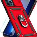SunStory Compatible with iPhone 13 Pro Max Case with HD Screen Protector & Slide Camera Cover & Rotated Ring Kickstand, [Military-Grade] Phone Case for iPhone 13 Pro Max(Red)
