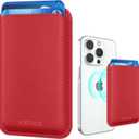 Magnetic Wallet Cell Phone Card Holder for Phone Case with Mag-Safe, Stronger Magnetic RFID Leather Phone Wallet Stick on Series of iPhone 17/16/15/14/13/12 and Pro/Promax,Red