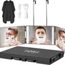LMZNXCZ with LED Lights 3 Way Mirror for Self Hair Cutting,360 Haircuts Mirror Men for Barber Use Tools,to See Back of Head,Tri Fold with Portable Height Adjustable Telescoping Hooks
